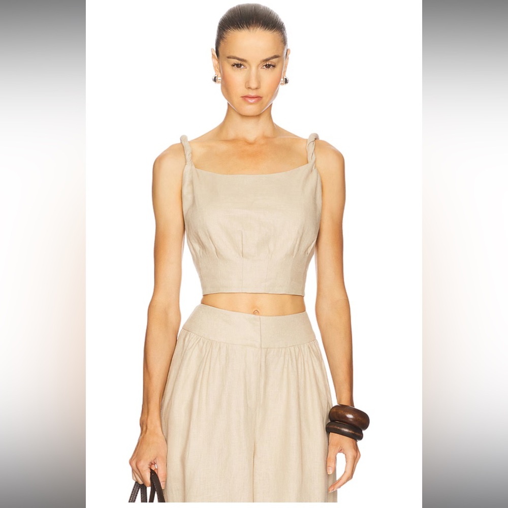 Camila Coelho Harlow Linen Top in Flax, xs